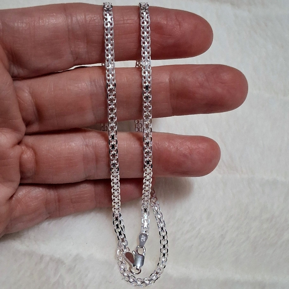 Solid 925 Italy Made Sterling Silver 18" Bismark Chain